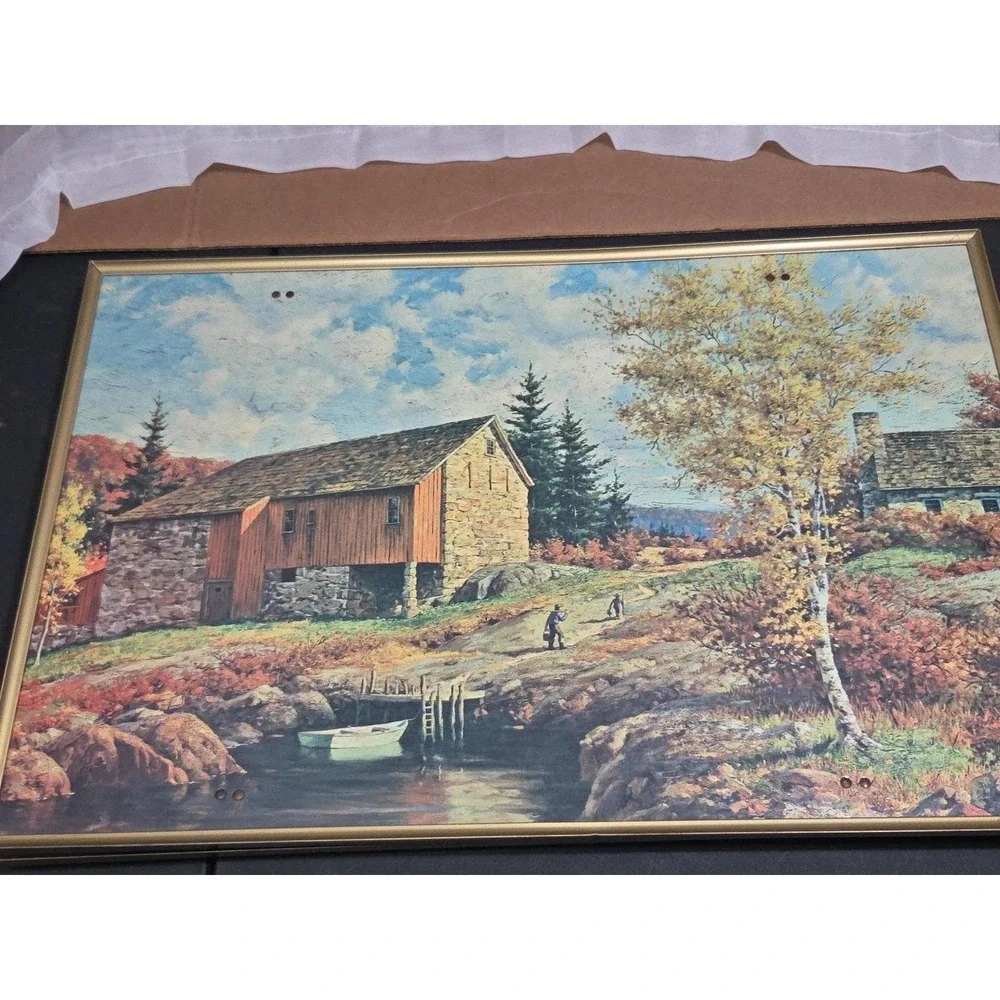 Vtg Westal complete 5-Piece TV Tray Set Mid‎ Century Farm Barn Nature Folding